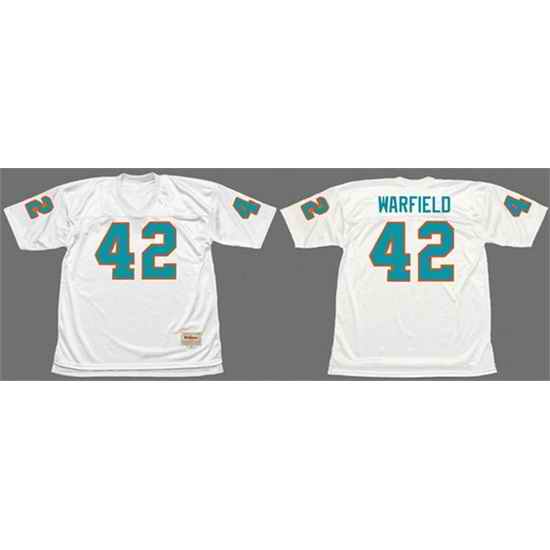 Men Miami Dolphins 42 Paul Warfield White 1972 Throwback Stitched Football Jersey